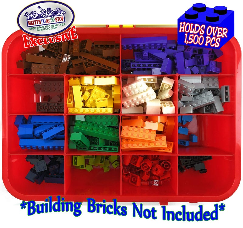 Matty's Toy Stop Brik-Kase 2-GO 13" Travel, Building, Storage & Organizer Container Case with Building Plate Lid (Holds Approx 1,500pcs) - Compatible with All Major Brands (Red, Green & Yellow) - Image 4